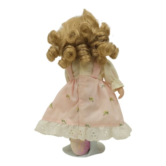 Vintage Russ Porcelain Doll Of The Month June Pearl Stand Handcrafted Pink Dress - Picture 2 of 12